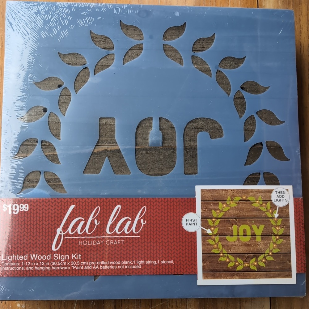 FAB LAB JOY Lighted Wood Sign Kit 12x12 Holiday Craft 1451-9722 NEW
